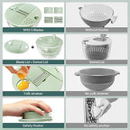 Salad Spinner Chopper Large with 5 Blades Slicer, Vegetables Fruits Wash Bowl, Lettuce Spinner and Dryer, Egg Yolk Strainer Slicer Shredder for Kitchen Colander, 5.3 Qt, Green