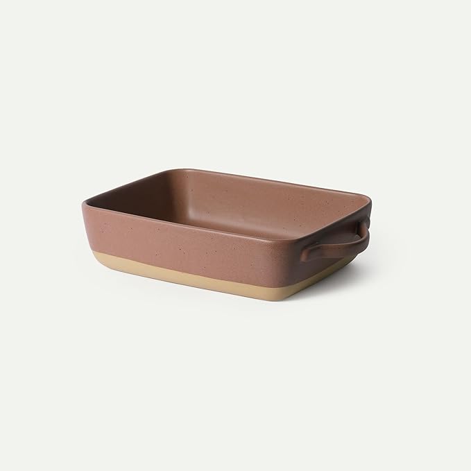 Mora Ceramic Baking Dish with Handles For Casserole, Lasagna, Gratin, Broiling, Roasting, and Baking. Large 9x13 in Pan, Extra Deep - Porcelain Serving Bakeware from Oven to Table. Freezer Safe - Terracotta