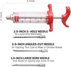 Meat Injector Syringe - 3 Marinade Injector Needles for BBQ Grill, Premium Portable Turkey Injector kit for Smoker,Marinades Injectors for Meats With 1oz Large Capacity 1 Brush Easy to Use & Clean Red