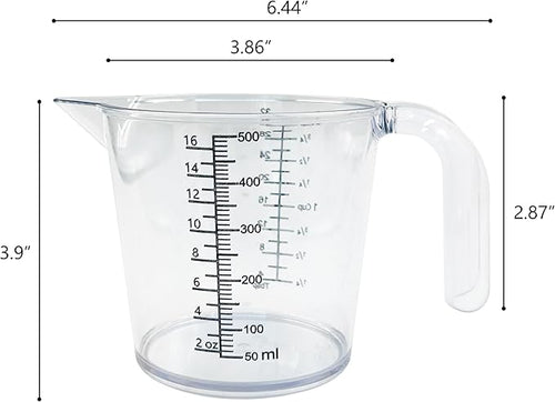 16 oz (2 Cup) Liquid Measuring Cup, Food-Grade Plastic Measuring Cup with Laser-Etched Markings, Clear Single Measuring Cup