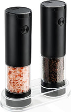 Electric Salt and Pepper Grinder Set - Battery Operated Spice Mills with Adjustable Coarseness, LED Light, Automatic Spice Grinder for Kitchen Appliance, with Cleaning Brush and Stand, Home Cooking