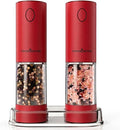 ThermoMaven Electric Salt and Pepper Grinder Set, 110ml Larger Rechargeable Automatic Salt and Pepper Mill Grinder with 6 Adjustable Coarseness, Electric Salt and Pepper Shakers, LED, 2 Packs, Red