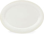 Lenox Serveware, Lenox French Perle Groove White Serving Platter, Oval Shape, 16-Inch, Stoneware, Dishwasher Safe, Turkey Platter for Thanksgiving, Winter Hosting, Christmas Serving (White, 1 Piece)