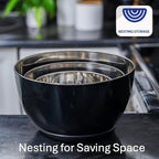 WHYSKO Stainless Steel Mixing Bowls Set of 3 with Non-Slip Silicone Base, Nesting Metal Bowls for Meal Prep, Baking, Cooking & Food Storage, Dishwasher Safe Kitchen Mixing Bowls, Black