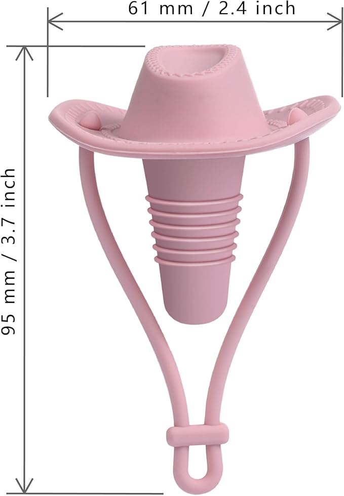 Silicone Wine Stopper Cute Wine Accessories Reusable Sealing plug Fun Cowboy Hat bottle Seals keep wine fresh Gifts for Wine Collector replacement Corks (Pink)