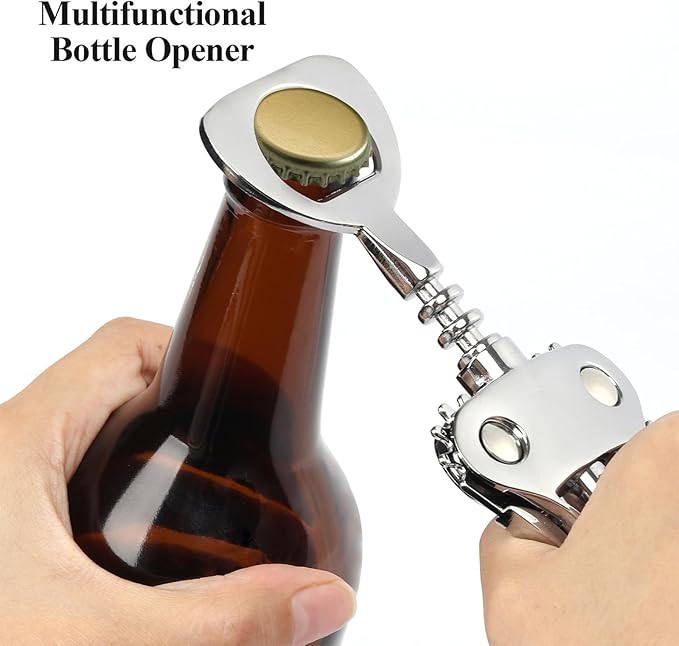 KORCCI Wine Opener, Heavy-Duty Zinc Alloy Wing Corkscrew, Premium Beer Bottle Opener, Multifunctional Wine Accessories with Ergonomic Handle and Sharp Screw, for Kitchen, Bar, Restaurant (2PCS)