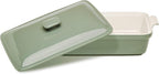 ROSSALLINI Stoneware Casserole Dish Bakeware Set with Lid, Covered Rectangular Dinnerware, Large 3.2 Quart, 11 by 9 Inch, Verde Salvia [Sage Green]