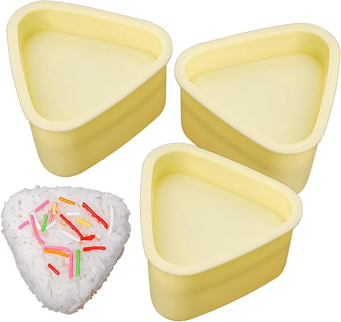 3 Pack Rice Ball Mold, Sushi Mold Diy Sushi Cooking Tools For Japanese Boxed Meal Children Bento,Kitchen Tools Sushi Plates Rice Ball Mold Non Stick Sushi Rice Making Kit (Yellow, Triangle)