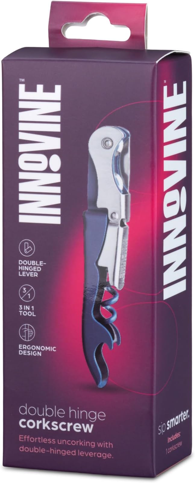 Innovine Double Hinge Corkscrew, Stainless Steel Wine Opener with Dual Leverage and Built-In Foil Cutter, Perfect for Home Bar, Travel, Camping, Picnic, Outdoor Party, Set of 1, Deep Teal