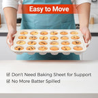CAKETIME Mini Cupcake Pans, Metal Reinforced Frame Silicone Mini Muffin Pan Nonstick 24 Cups Easy to Handle for Baking Muffins, Cupcakes, Egg Bites 1 Pack