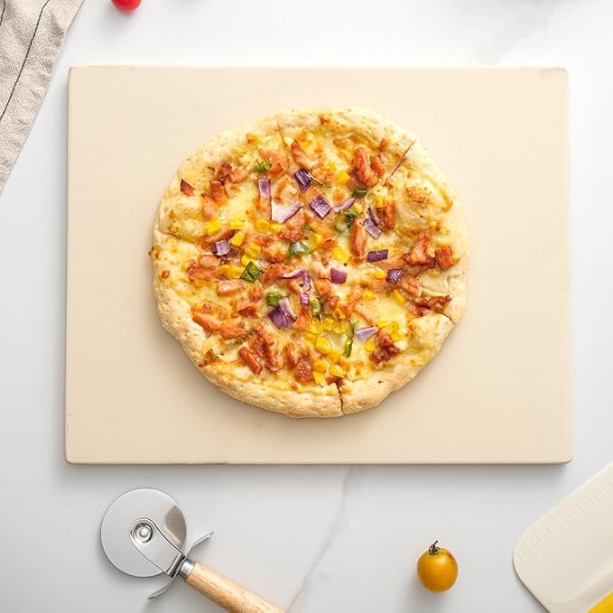Pizza Stone for Oven and Grill, Heavy Duty Cordierite Baking Pan, Rectangular Baking Stone for Bread, Cookie,15x12 Inch