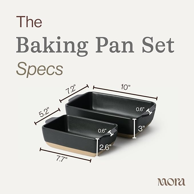 Mora Ceramic Set of 2 Baking Dishes For Casserole, Banana Bread, Brownies, Broiling, Roasting, and Baking. 7x11 in and Loaf Pans - Porcelain Serving Bakeware from Oven to Table. Freezer Safe - Liquorice