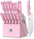 imarku Knife Set with Block, Sharp Knife Set with Built-in Sharpener, Japanese Stainless Steel Kitchen Knife Set with Non-Slip Ergonomic Handle, Dishwasher Safe, Valentine's Day Gifts, 14 PCS, Pink