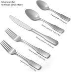 Alata Kate Satin 40-Piece Silverware Set,Service for 8,Stainless Steel Flatware Set,Matte Satin Polished Cutlery Set,Dishwasher Safe