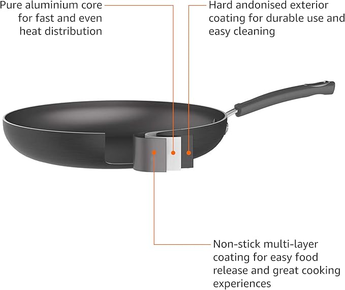 Amazon Basics Hard Anodized Non-Stick 12-Piece Cookware Set, Pots, Pans and Utensils, Black