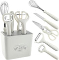 Multi Functional Kitchen Small Tool Set, 6-piece Set with Storage Stand, Fruit Food Tool Combination Set(Includes scissors, paring knife, bottle opener, grater, blender, storage base)