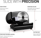 Meat Slicer, Techwood 200W Electric Food Slicer with Removable 9” Stainless Steel Blade, Deli Fruit Vegetable Cutter with Adjustable Knob for Thickness, Food Carriage & Non-Slip Feet, Double Blade