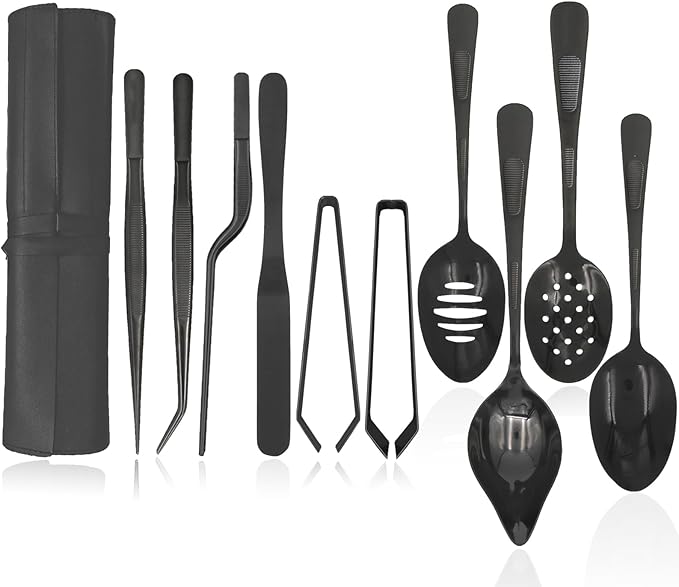 Professional Chef Tools, Plating Tools Culinary Set,11 Piece Culinary Tool Set,Premium Stainless Steel Chef's Plating Tool Set,3 Kitchen Tweezers Drawing Spoon Fish Tongs Spatula Slotted Spoon