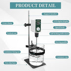 OS-15S Digital Overhead Stirrer 20L(H₂O) Lab Stirrer Flat-Base Stainless Steel Stand & 2 Stirring Paddles & Beaker Holder | 100-1500RPM,20000 mPas,Timing 1min-24h