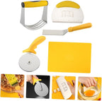 Zerodeko 5pcs Stainless Steel Pizza Cutter and Silicone Dough Kneading Mat Set with Measurement for Baking and Kitchen Cooking Tools