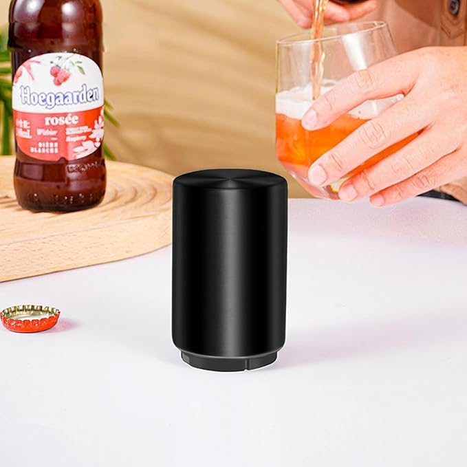 Automatic Bottle Opener Destapadores de Cerveza, Down-Pop Off Beer Bottle Openers with Magnetic Cap Catcher, Home Bars Kitchen Cool Bartender Tools, Men Bottle Cap Opener Gift（Black）