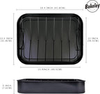 Roasting Pan, Nonstick Roaster Pan with Rack, Turkey Roasting Pan with V Rack, 17 Inch x 13 Inch, Black