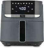 TRU 4-Quart Digital Air Fryer by Select Brands - Family Size, One-Touch Control, 8 Presets - Air Fry Chicken, Meat, Veggies, Fries - Nonstick Pot and Crisping Tray, Auto Shut Off, Matte Gray