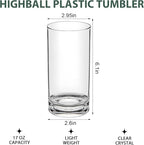 RLWY 17 Oz Acrylic Plastic Tumblers Set of 12, Clear, Shatterproof, BPA-Free, Dishwasher-Safe, Reusable Drinking Glasses for Kitchen, Poolside, Patio