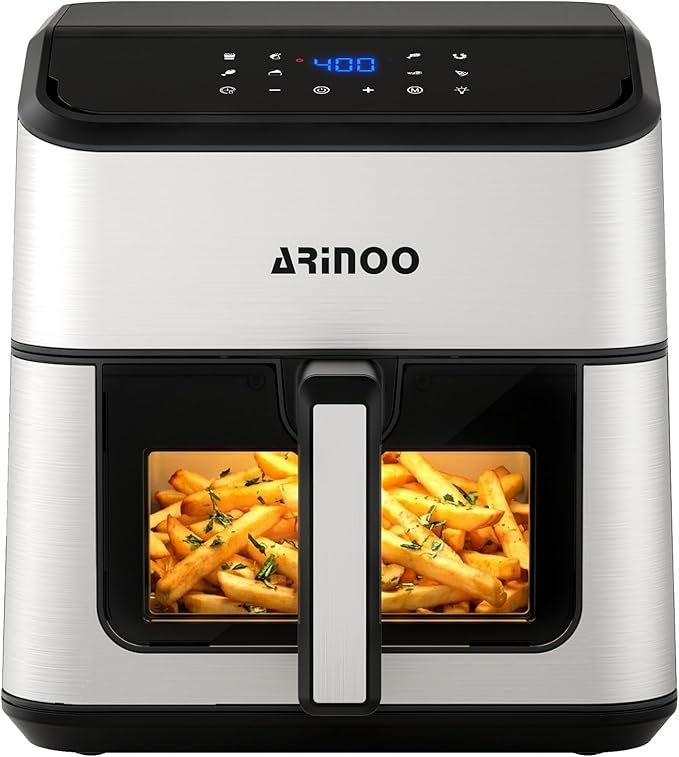 8 Qt Air Fryer Pro, 8-In-1 Air Fryer with Viewing Window, 360° Crispy, 80% Less Oil, Quiet, Nonstick Dishwasher-Safe Basket, 1500W, Recipe Book, Black