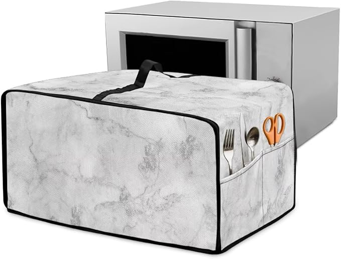 Marble Print Toaster Oven Protective Cover for Kitchen Counter, Heat-resistant Dust-proof Microwave Oven Air Fryer Cover with Storage Pockets (Medium-16.1 * 19.71 * 10 inches)