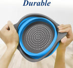Collapsible Colander Set of 3, Space-Saving Foldable Strainer for Kitchen, 3 Sizes Food Strainer for Draining Pasta, Vegetable and Fruit, Kitchen Gadgets for Home Use and Outdoor Camping (Blue)