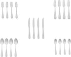 Amazon Basics Silverware Set, Stainless Steel Flatware, Dishwasher Safe, Service for 4, 20-Piece Forks and Spoons, Round Edge, Everyday Use