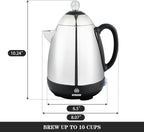 APOXCON Electric Coffee Percolator Stainless Steel Coffee Maker with Clear Brew Progress Knob and No-Drip Spout Auto Keep Warm & Cordless Serving Coffee pot with On/OFF Switch Fast Brew (10 Cup)