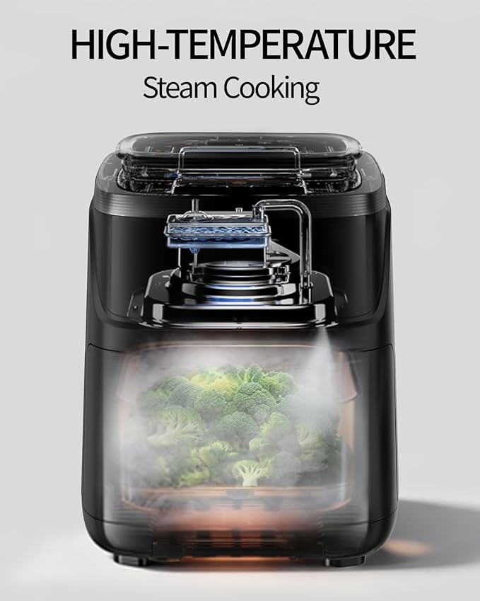 Steam Air Fryer, Self Cleaning Smart Air Fryers, with Visible Window, 1700W High Power Airfryer, 7.5 QT for Family of 4-6, Whisper Quiet Technology, 12-in-1Presets, Dishwasher Safe Non Stick Basket