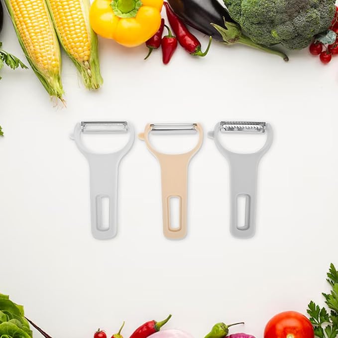 VICASKY 3pcs Melon Slicer and Vegetable Peeling Knives Set Stainless Steel Blades with Plastic Handles Multi-function Kitchen Gadget for Fruit and Vegetable Grating and Shredding
