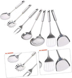 7-Piece Stainless Steel Kitchen Utensil Set Ladle Strainer and Spatula Sturdy Cooking Tools for Home Chefs for Soup Frying and Serving