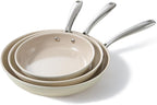 Redchef Nonstick Frying Pans Set, Ceramic Pan Skillet, Non Toxic Pans for Cooking, 8" 9.5" 11" Ceramic Frying Pan Set PFAS & PTFE & PFOA Free with Stay Cool Handle, Dishwasher & Oven Safe, Beige White