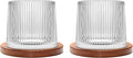 Rotatable Old Fashioned Glass Cup, 275ml/10oz Crystal Whiskey Glass Set of 2, Wood Coaster, Thickening, Used as Rum Glass Cup, Cocktail, Coffee, Milk to Relax and Reduce Stress, Christmas gifts