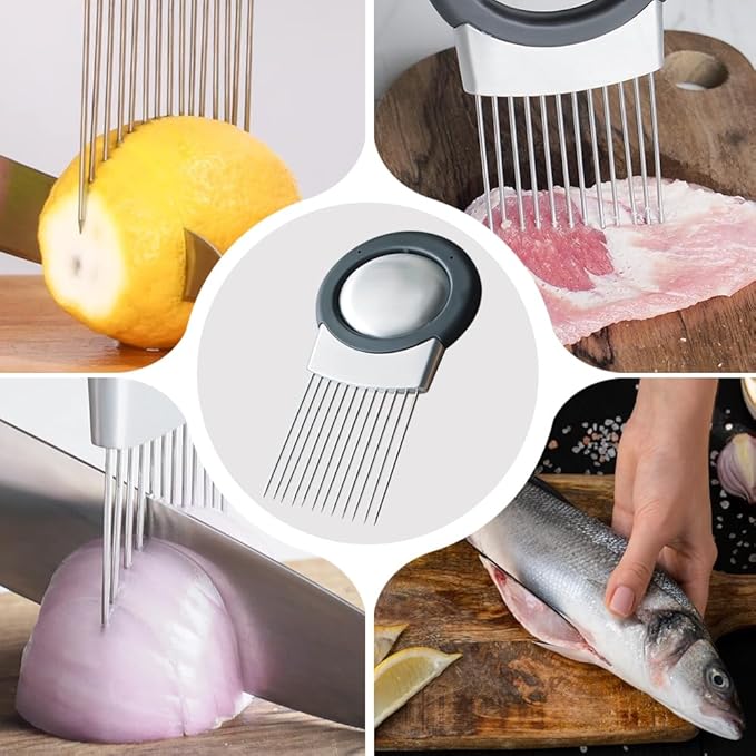 Onion Holder for Slicing, Stainless Steel Onion Slicing Rack, 2026 Upgraded Slicer, Lemon Slicer Vegetable Cutter, Home Kitchen Tools, Fruit, Lemon Slice Aids (1pc)
