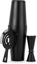 JNWINOG Cocktail Shaker Set 4-Piece Boston Shaker Kit with 20oz/25oz Shaker,Strainerand 0.5/1oz Double JiggerBar Set for Home Drink Mixer Bartendiing (Matte Black, 20oz/25oz)