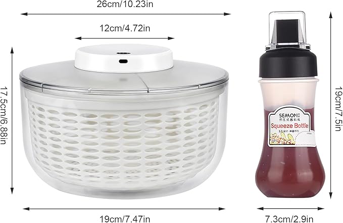 Electric Salad Spinner, 6L Lettuce spinner,Large Capacity Salad Vegetable Dryer,Fruit Salad Washer spinner dryer for Home Kitchen Washing & Drying Leafy Vegetables
