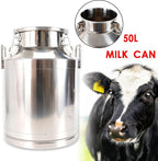 304 Stainless Steel Milk Can Large 12L-60L Capacity Milk Bucket Ice Buckets Bar Tools Wine Pail Bucket Milk Can Tote Jug with Sealed Lid Heavy Duty for Milk and Wine Liquid Storage (50L)