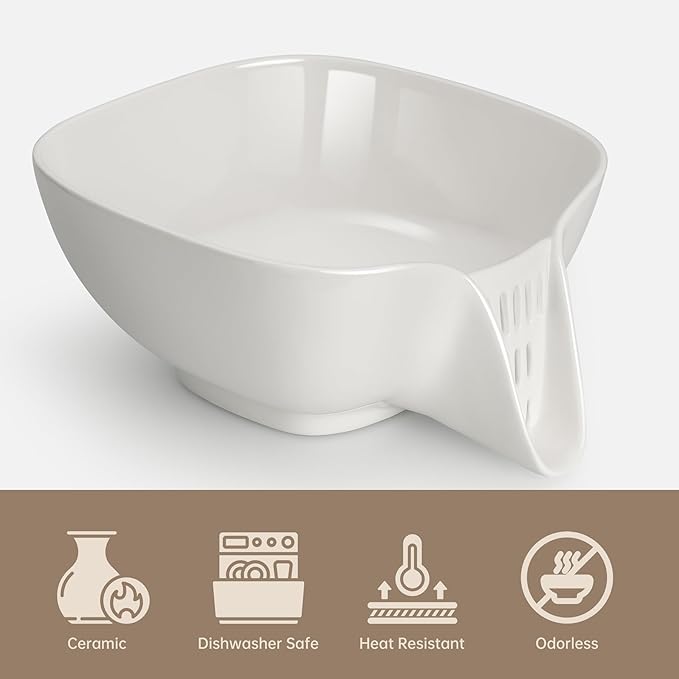 NiHome Multifunctional Ceramic Food Strainer with Integrated Drain Spout, Large Capacity Colander Bowl for Vegetables, Fruits, Pasta & More, Heat-Resistant, Crack-Proof, Easy to Clean, Dishwasher-Safe