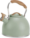 Tea Kettle, Vegoran 100 OZ / 3 Liter Whistling Tea Kettle, Tea Pots for Stove Top Food Grade Stainless Steel with Wood Pattern Folding Handle, Loud Whistle Kettle for Tea, Coffee, Milk (Green)
