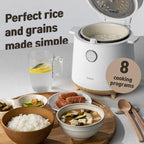 BANU Small Mini Rice Cooker Low Carb, Reduce Sugar, Keto Friendly 3 Cups Standard Capacity, 1 Cup Low-Carb Mode, Keep Warm 24 Hours Preset For White, Brown Rice, Soup, Cake (WHITE)