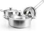 6-Piece Stainless Steel Cookware Set, Induction Pots and Pans Set with Glass Lids, Non-Toxic Kitchen Set for Gas/Electric/Induction, Oven & Dishwasher Safe