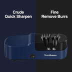 Northmas Knife Sharpener, Professional Electric Knife Sharpener for Home Use, 2 Stages for Quick Sharpening & Polishing, 100V-240V Global Voltage Design, Blue