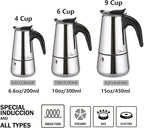 Espresso Maker 4 Cup Moka Pot Stainless Steel Percolator coffee pot, Compatible with Gas, Electric, Ceramic, and Induction stovetops(6.6 fl oz/200 ml)