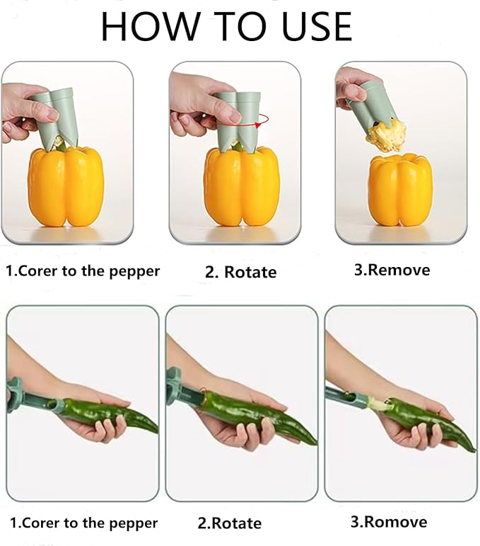 Pepper Seed Corer Remover Tool,2 in1 Efficient Bell Pepper Corer,Jalapeno Pepper Cutter Deseeder,Quick Cutting& Deseeding Pepper Seed Remover Tool, Kitchen Gadget Tool for Fruit Vegetables (Beige)