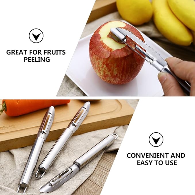 2pcs Stainless Steel Peeler and Multifunctional Vegetable Cutter with Grater Blades Kitchen Gadget for Fruit and Potato Peeling Household Use